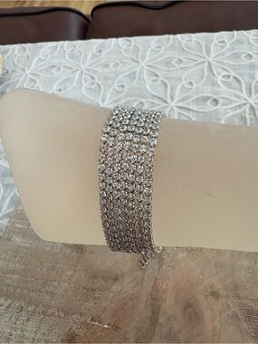 Rhinestone Crystal Multi-Row Bracelet - Silver
